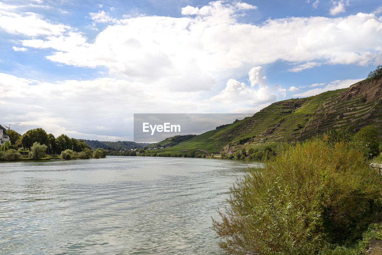 The moselle river in western germany near the mouth of the river in koblenz.