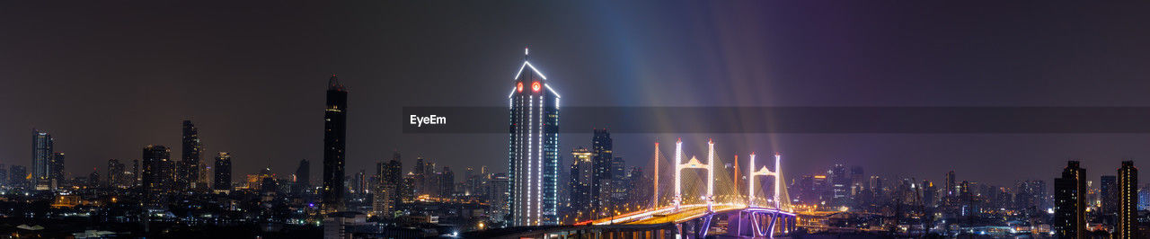 illuminated buildings in city