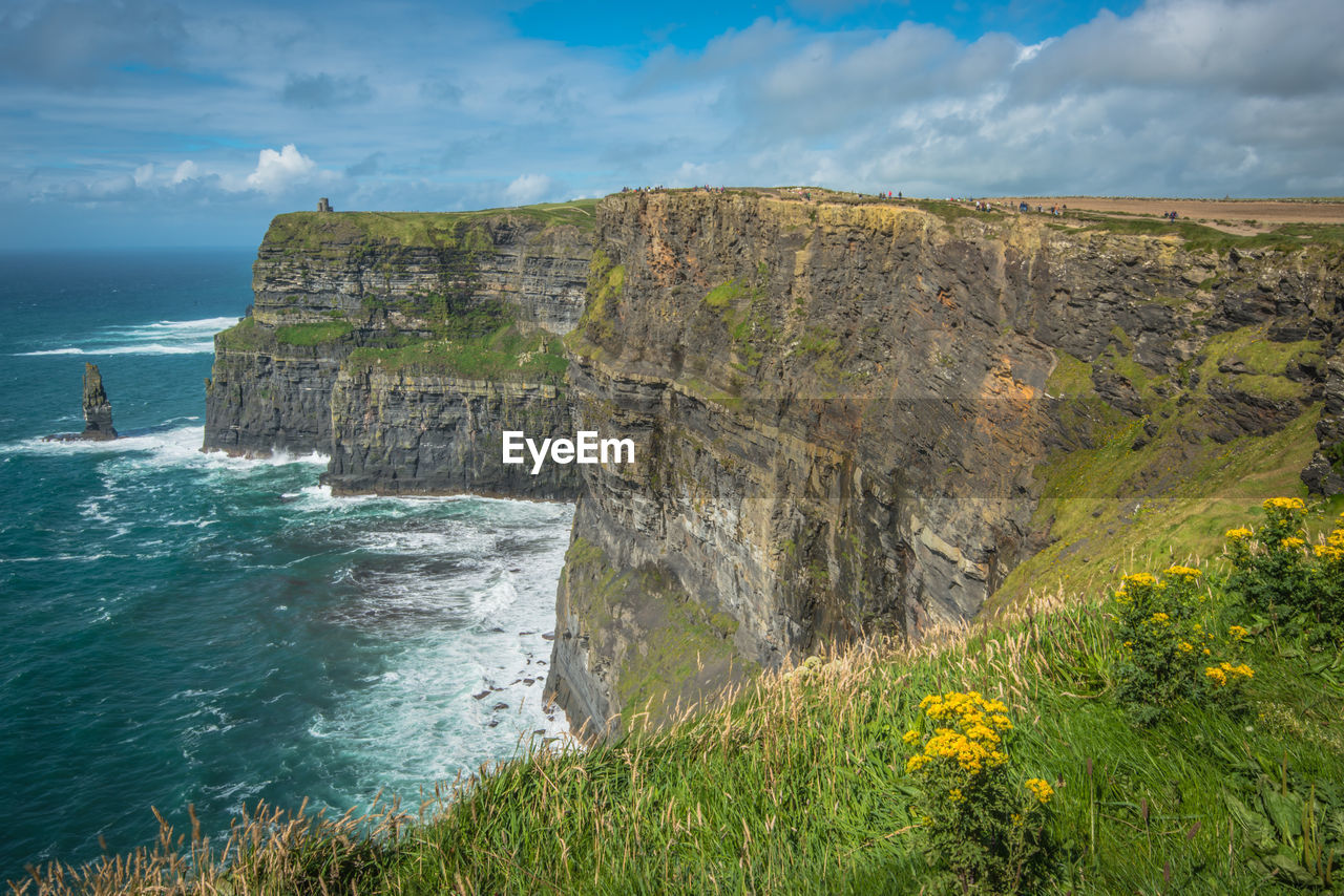 SCENIC VIEW OF SEA AND CLIFF AGAINST SKY