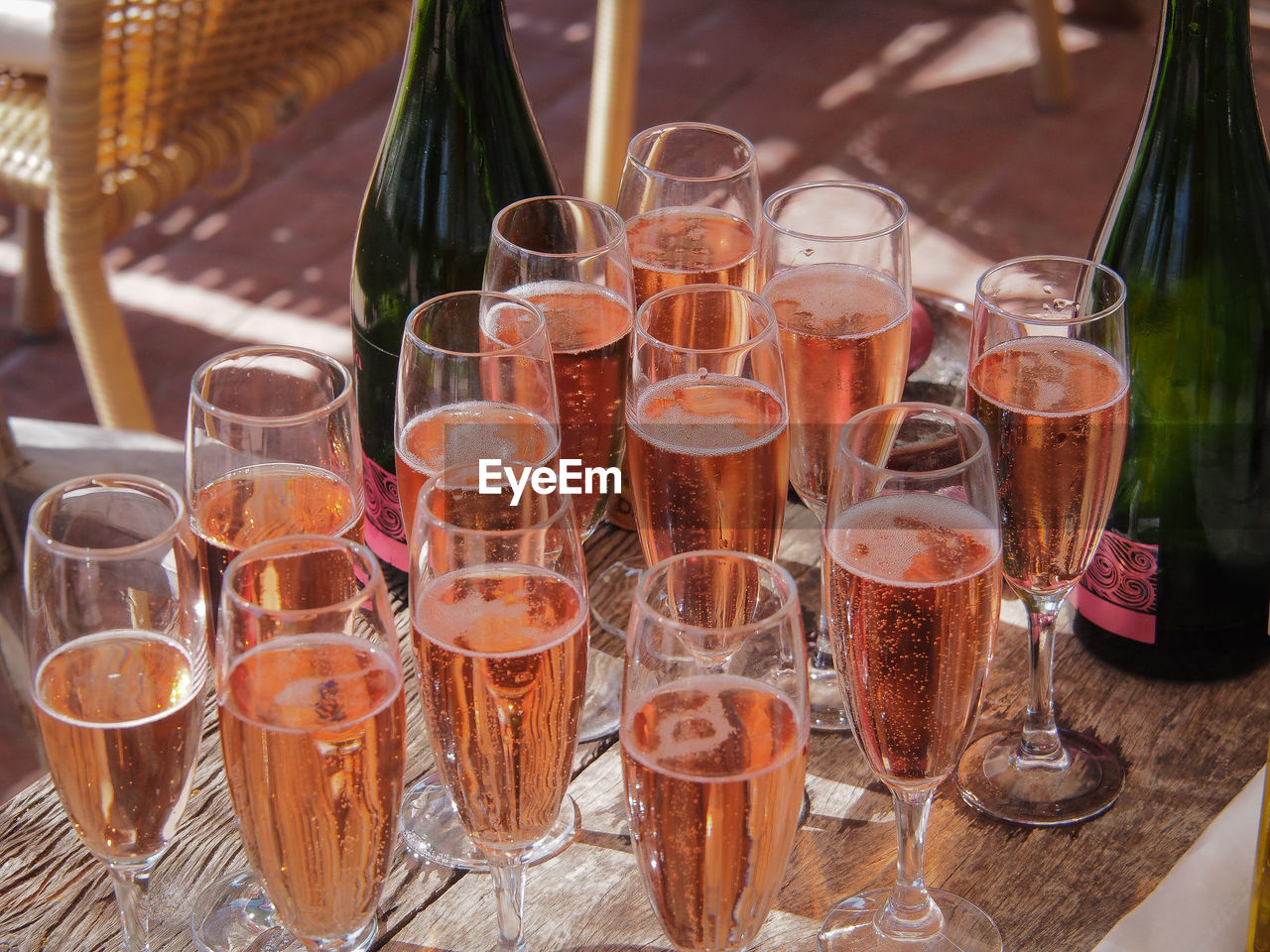 Champagne served on table