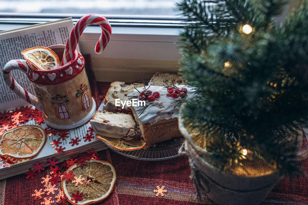 Christmas decor on the table flatlay