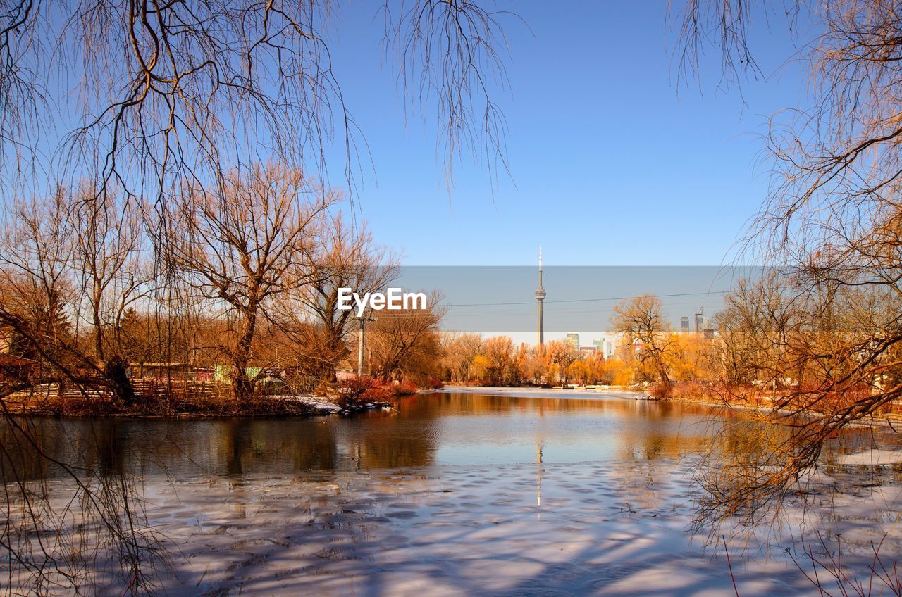 Scenic view of lake against clear sky