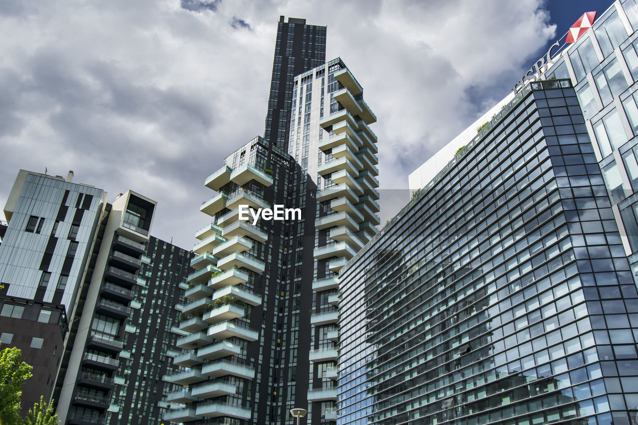 Low angle view of skyscrapers against sky