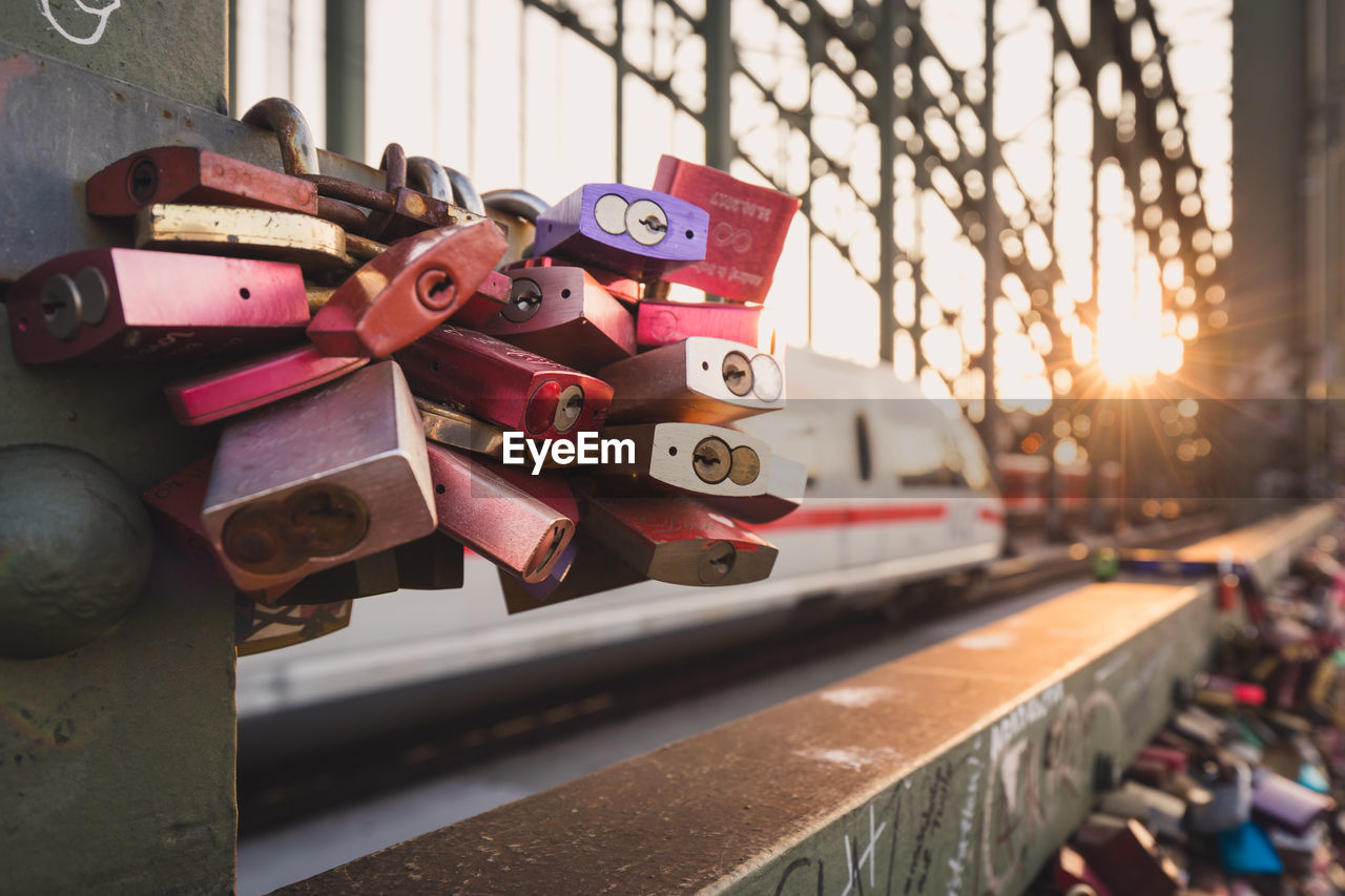 Padlocks on railway bridge