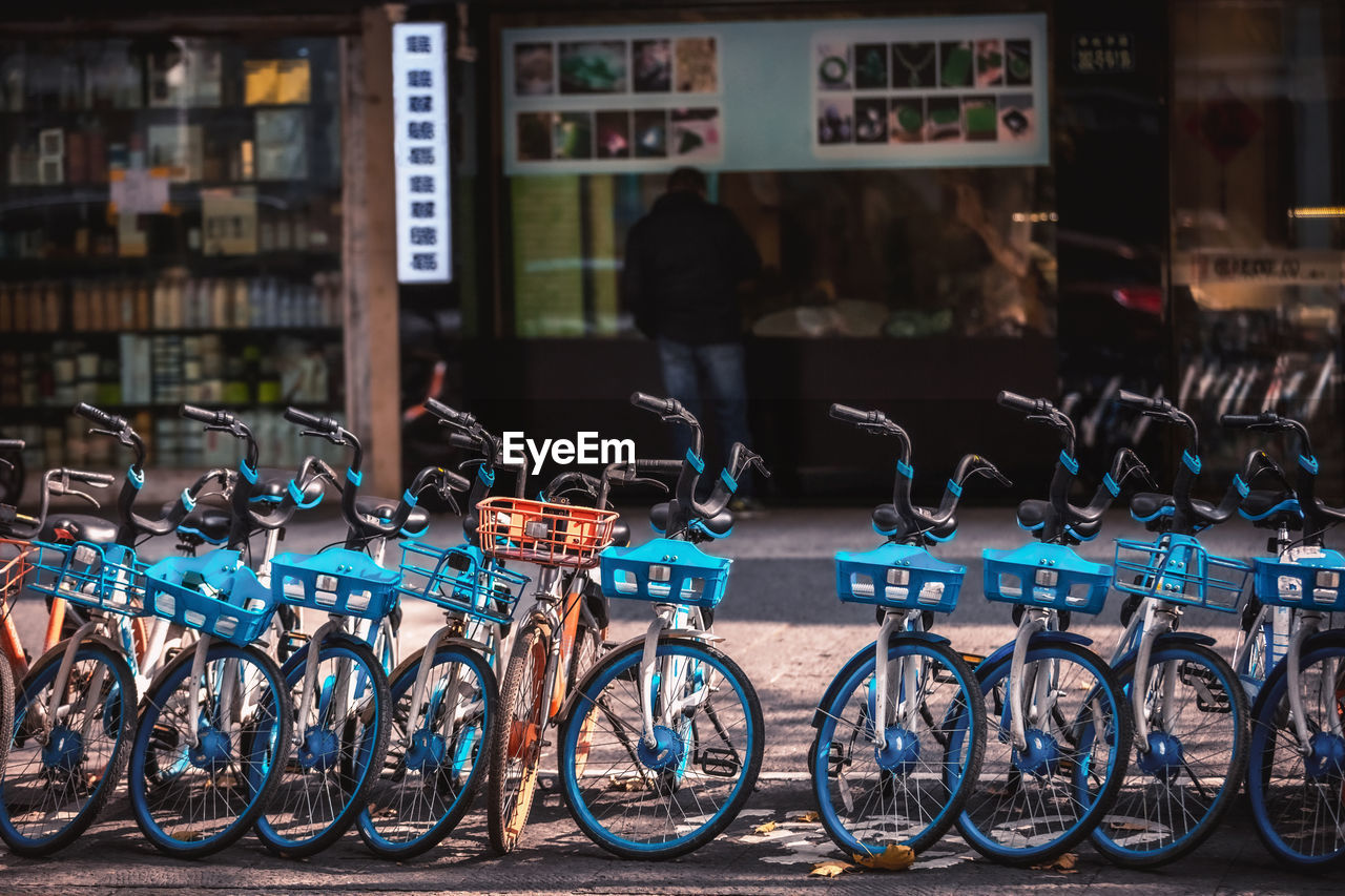 Bicycles parked in row