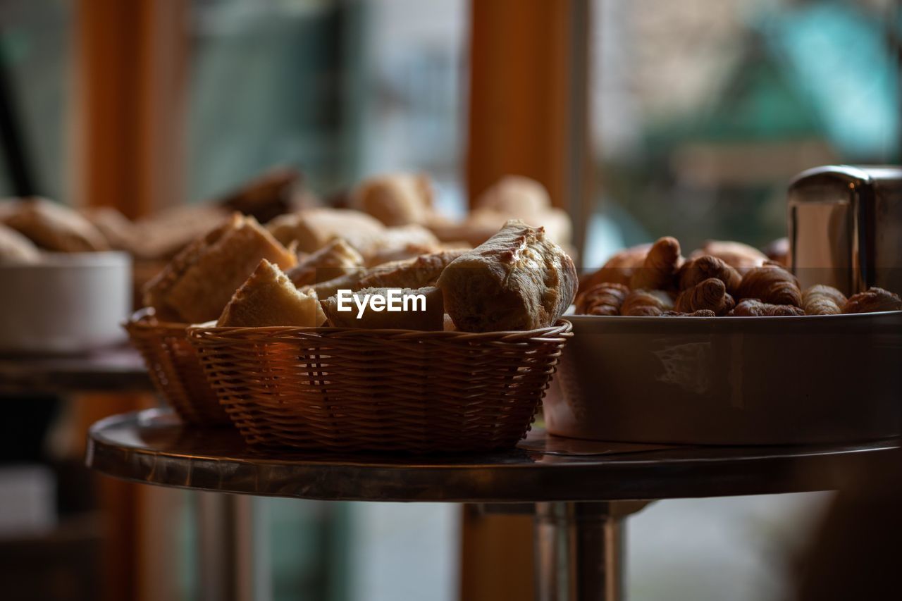 Close-up of bread in basket on table