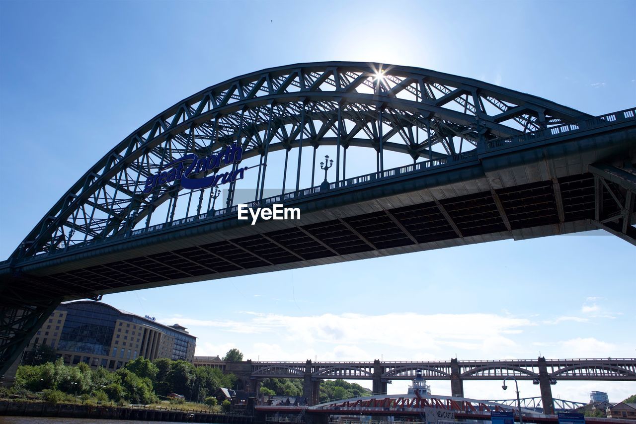 LOW ANGLE VIEW OF BRIDGE OVER CITY AGAINST SKY