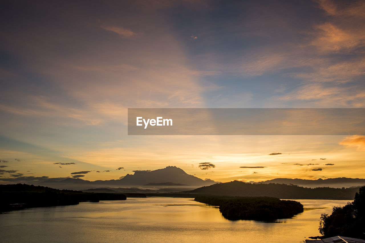 Scenic view of lake against sky during sunset