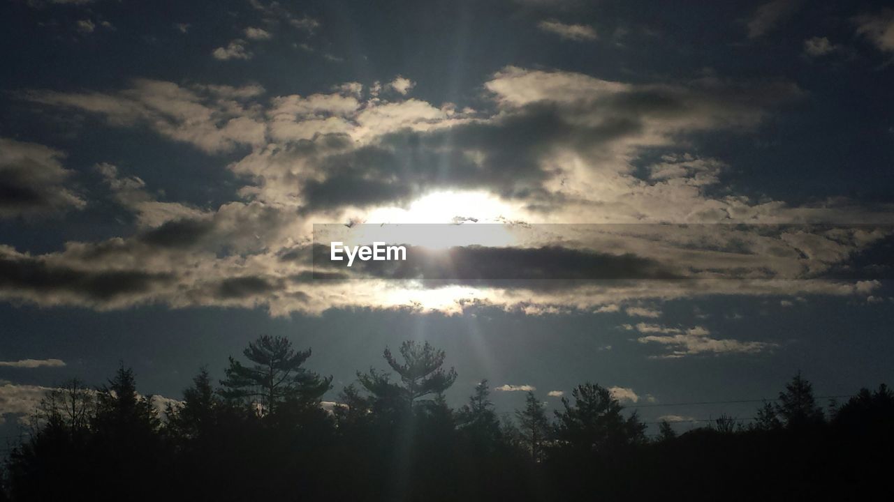 Low angle view of silhouette trees against cloudy sky