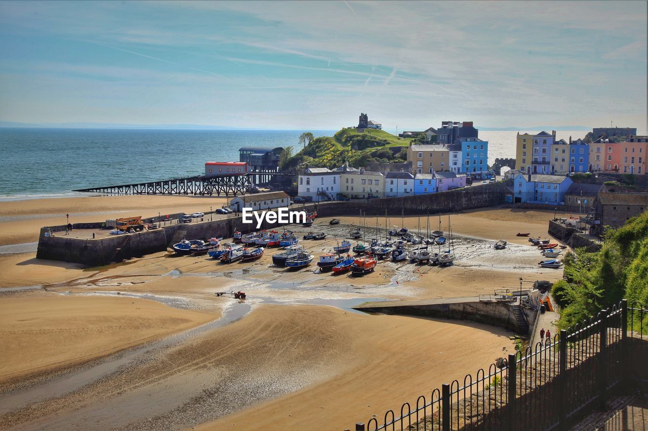 High angle view of beach against sky