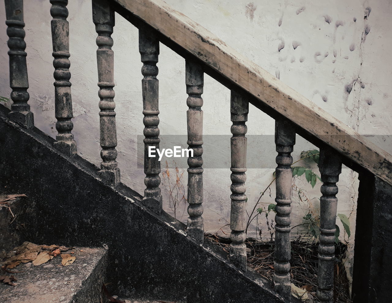 High angle view of staircase in old building