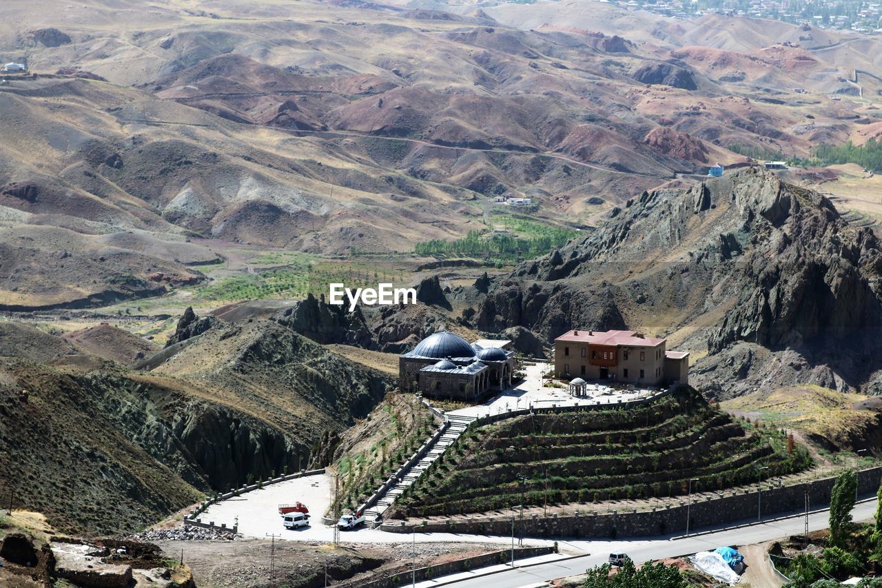 High angle view of mountain range