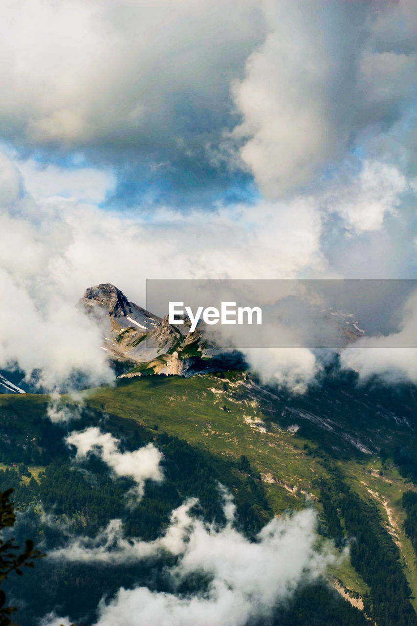 High angle view of mountains against sky