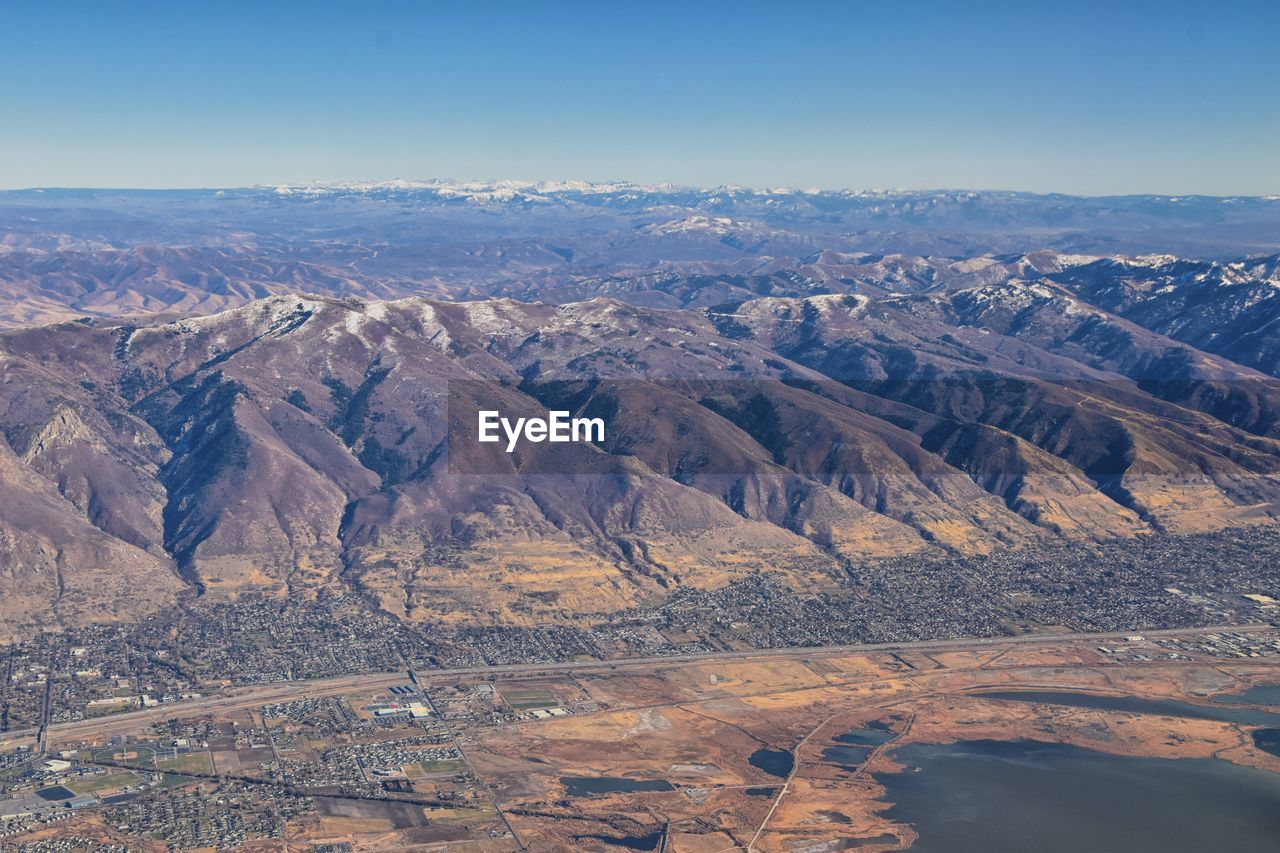 Wasatch front rocky mountain range aerial view from airplane in fall salt lake salt lake city utah