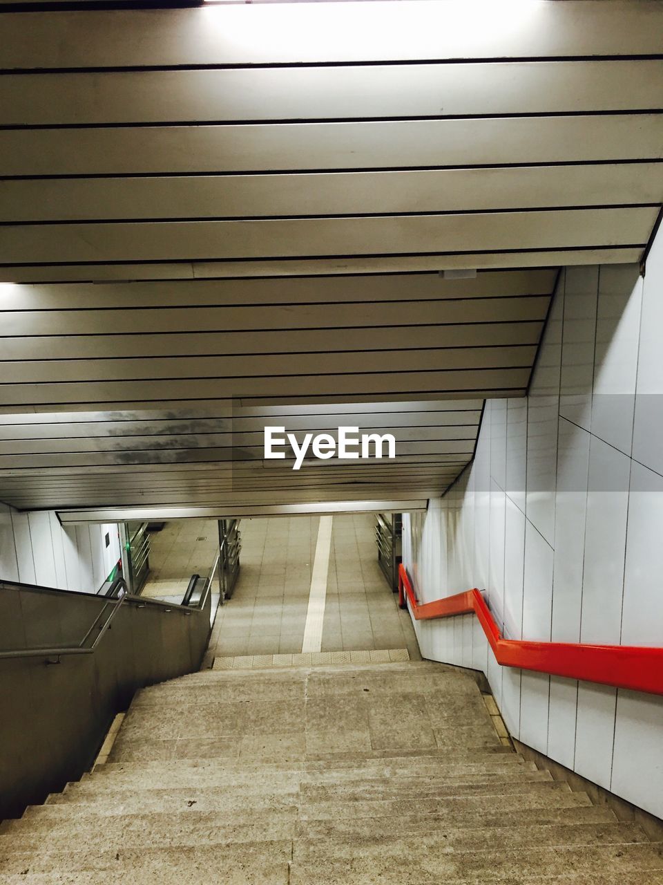 High angle view of steps and underground subway station