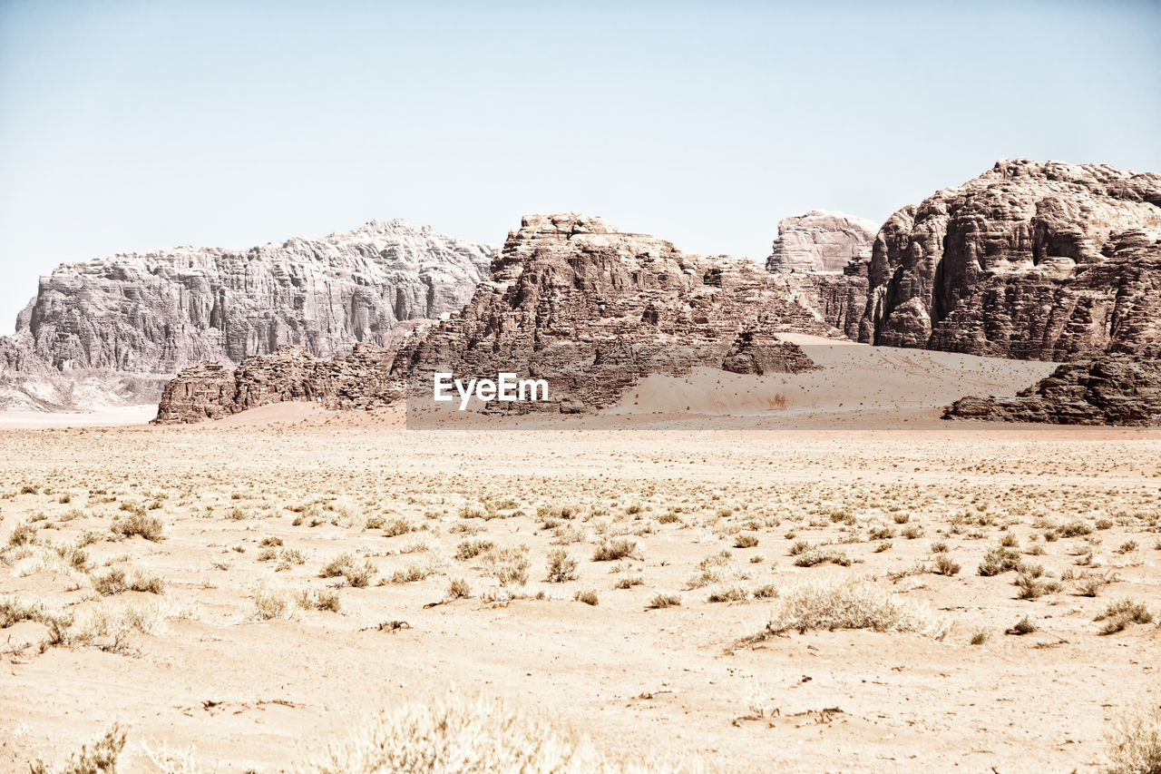 Scenic view of desert against clear sky