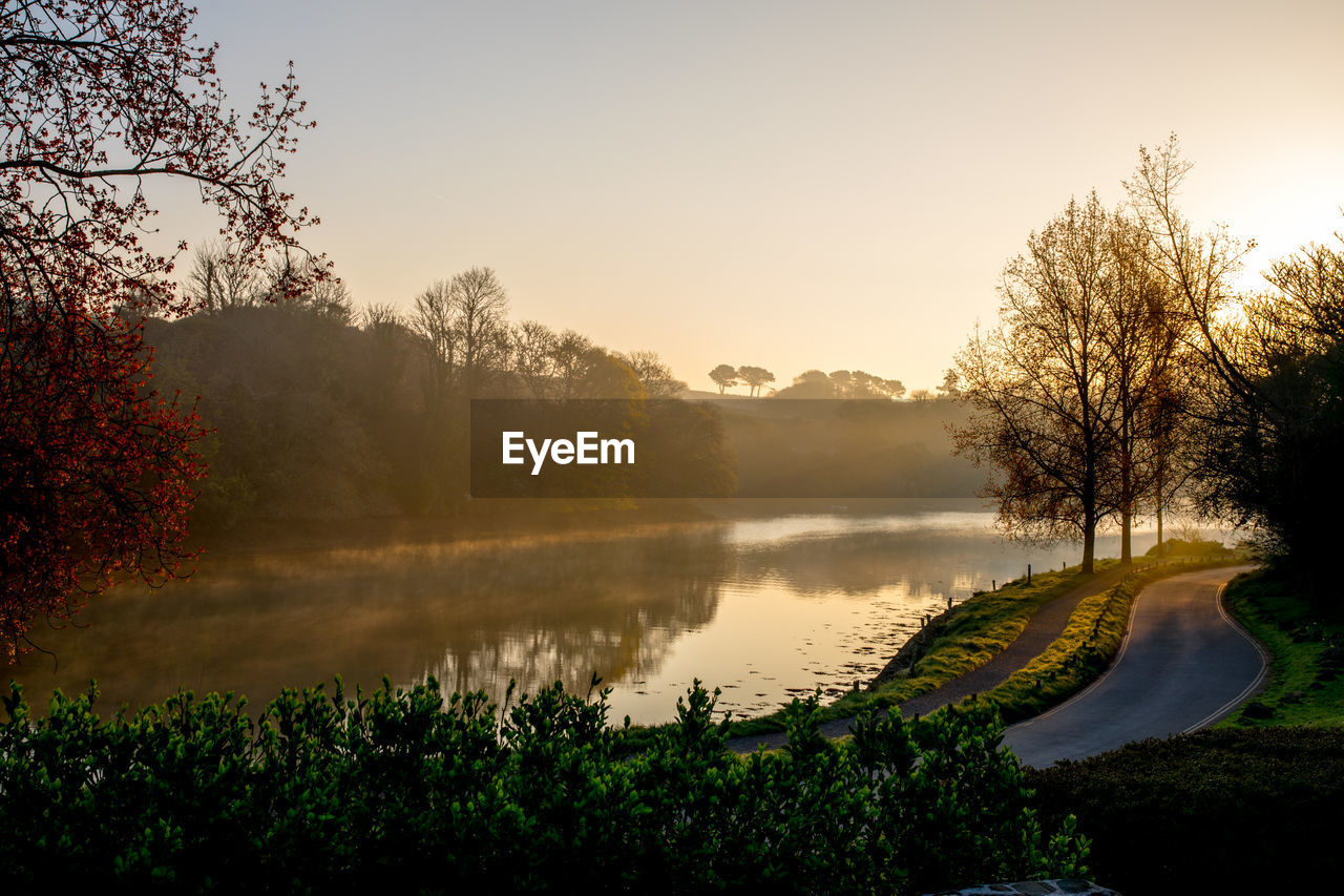 Scenic view of lake against clear sky