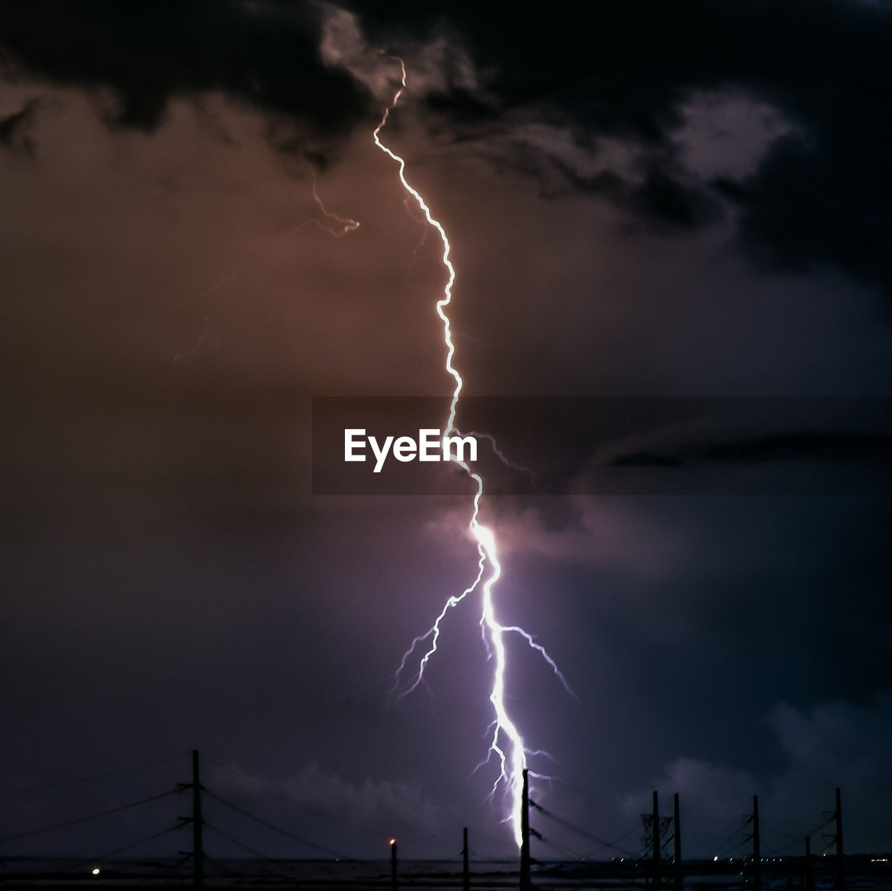 Lightning in sky at night