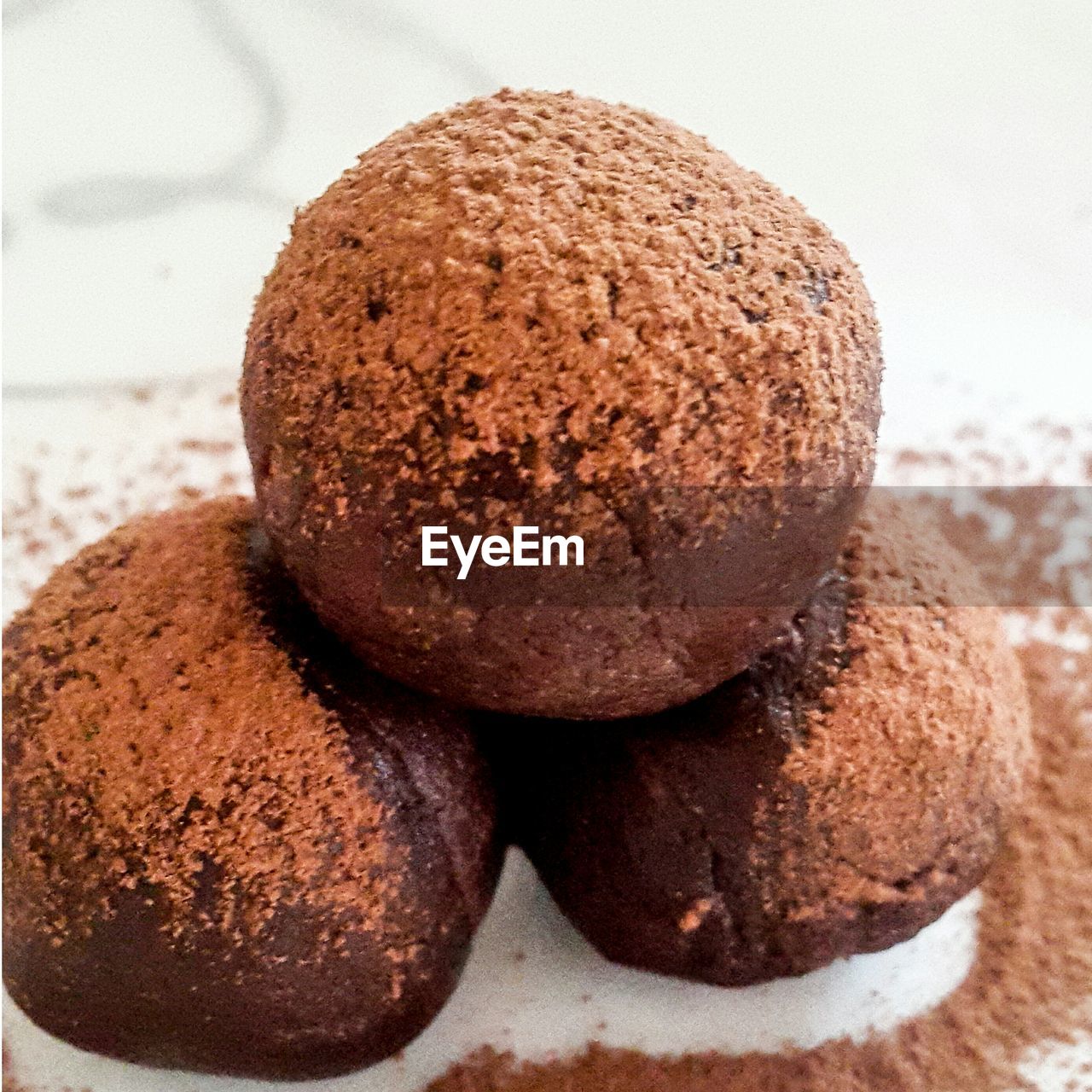 Close-up of chocolate hand made truffles on table