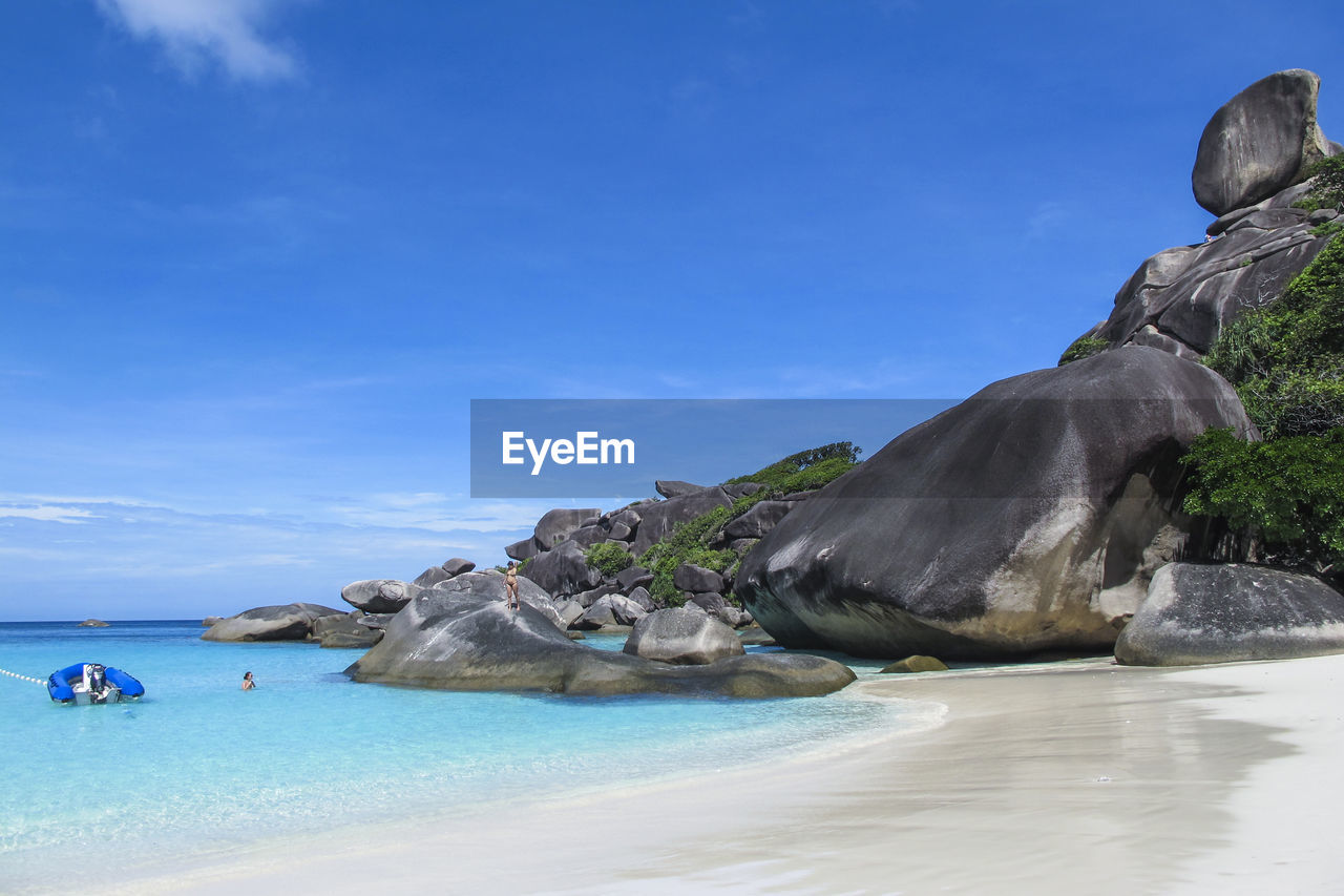 Beautiful view with blue sky and clouds on similan island at phang nga, thailand.