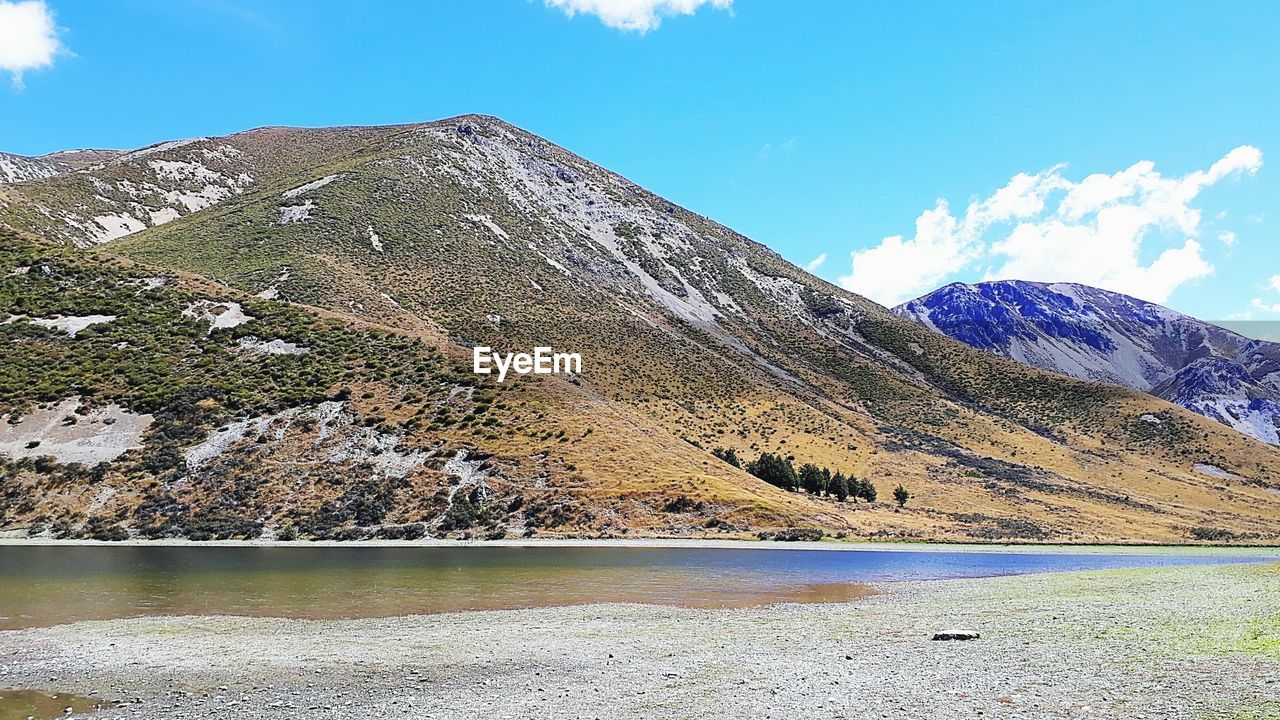 SCENIC VIEW OF LAKE AND SNOWCAPPED MOUNTAINS AGAINST SKY