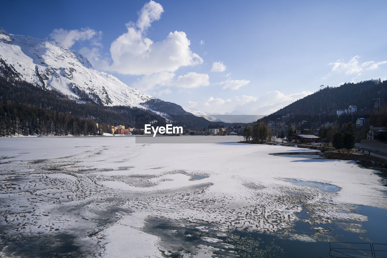 Scenic view of snowcapped mountains against sky