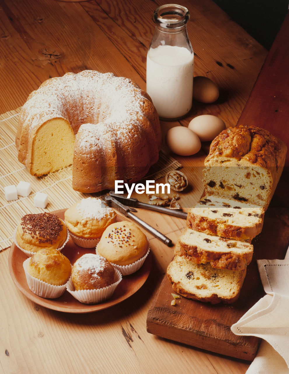 High angle view of bread on table