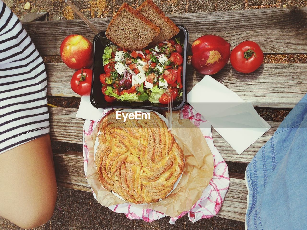 View of meal on bench