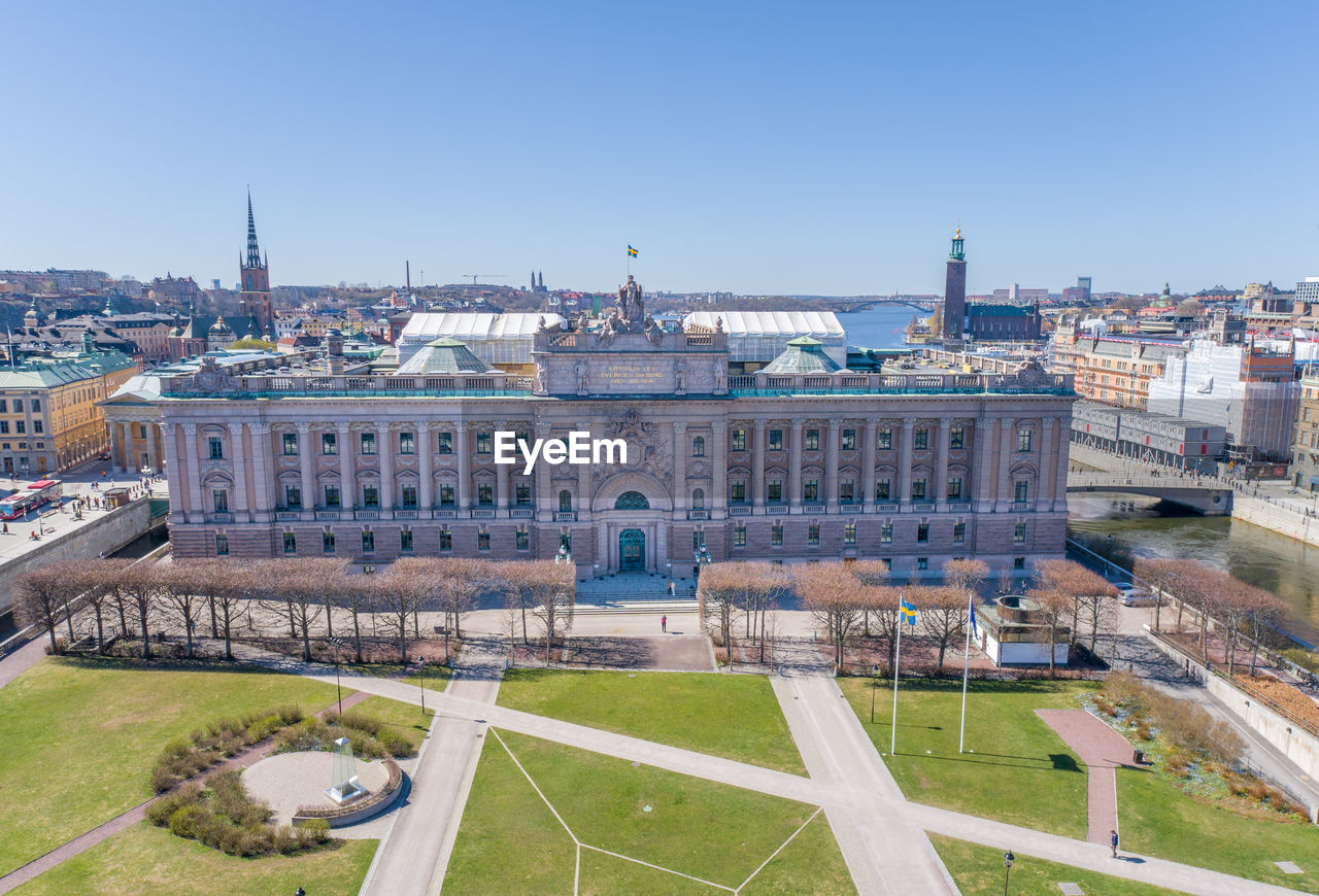 Parliament house riksdagshuset in stockholm, sweden. riksdag - building of the swedish parliament. 