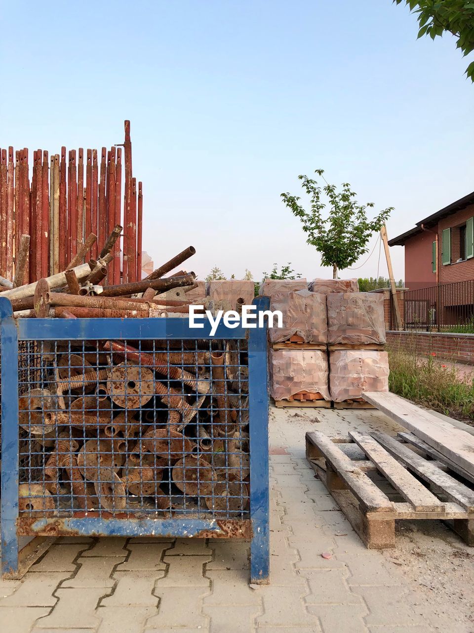 Construction materials against blue sky