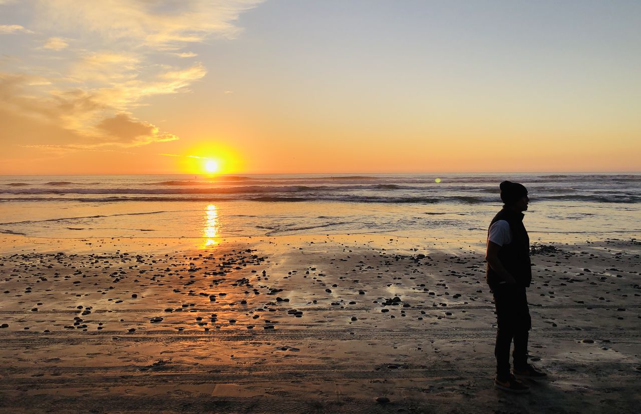 SCENIC VIEW OF BEACH DURING SUNSET