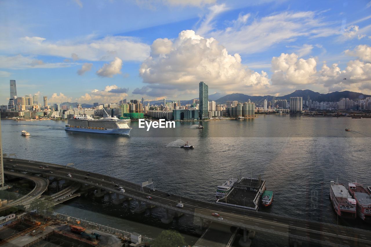 high angle view of boats in harbor