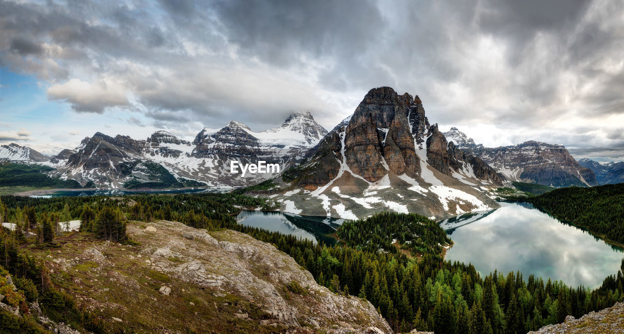 Scenic view of snowcapped mountains against sky