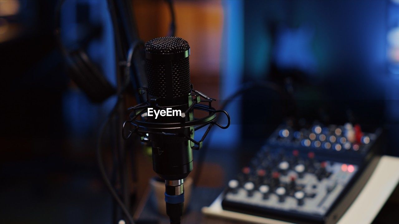 close-up of microphone in studio