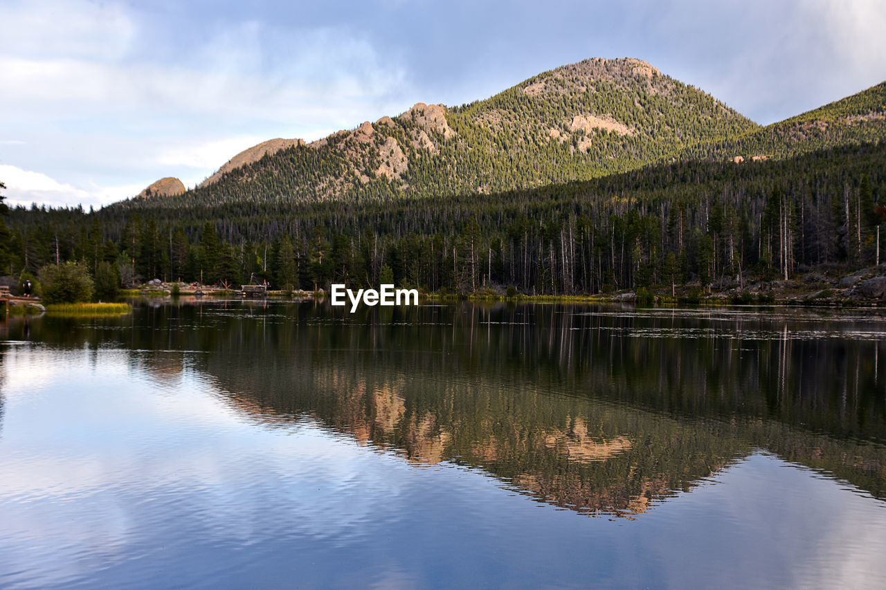 Reflection of trees in lake against sky