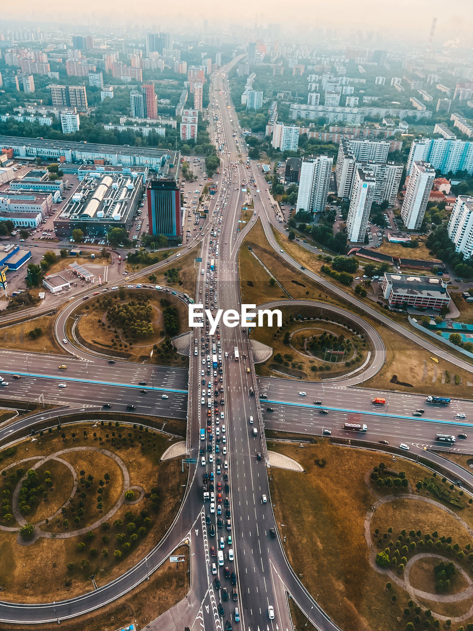 high angle view of city street