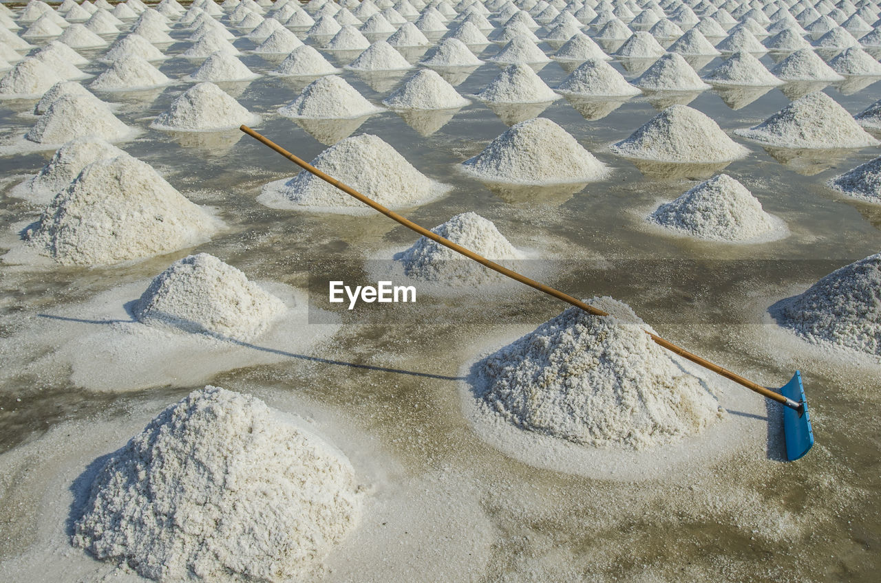 Equipment for collect salt in saline in phetchaburi, thailand