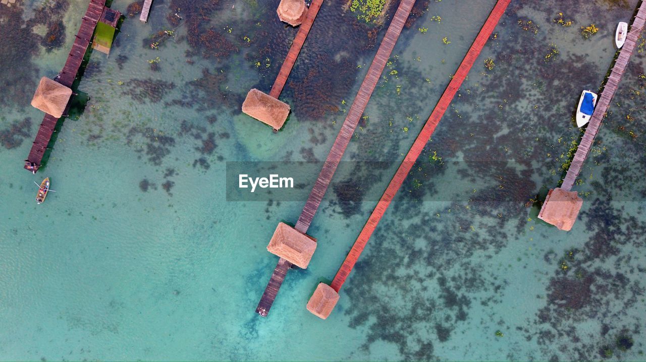 High angle view of swimming pool in lake