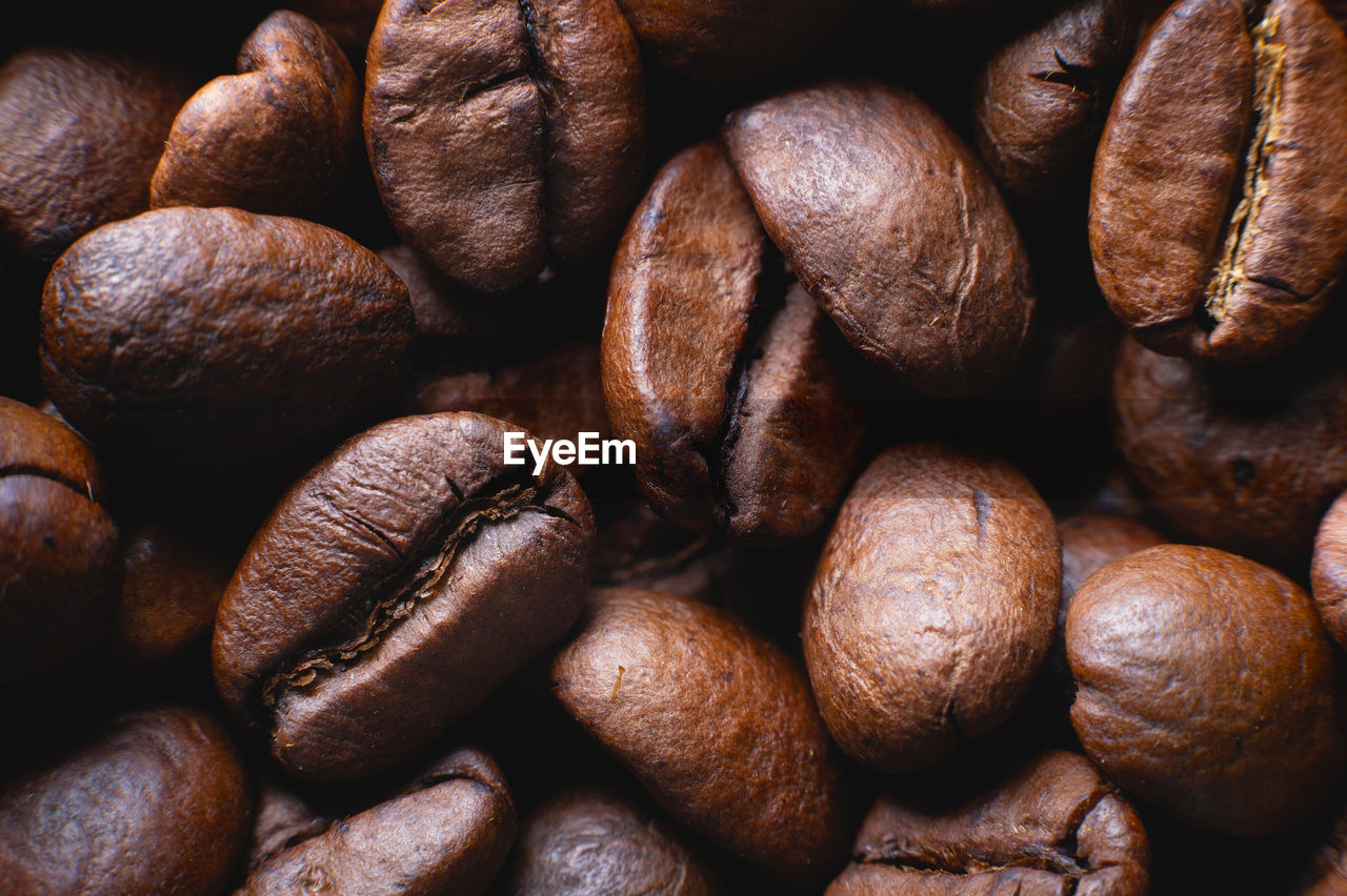 Coffee beans close up for background in shallow depth of field. macro photography