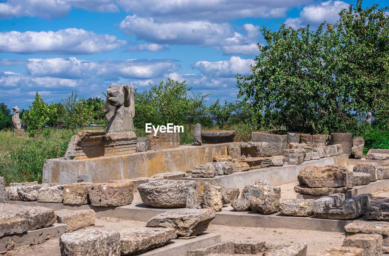 Ancient greek colony olbia on the banks of the southern bug river in ukraine on a cloudy summer day.