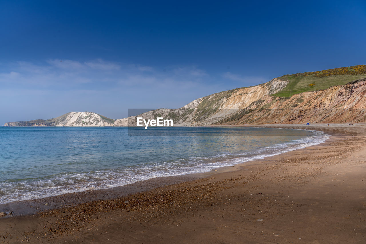 Scenic view of sea against blue sky