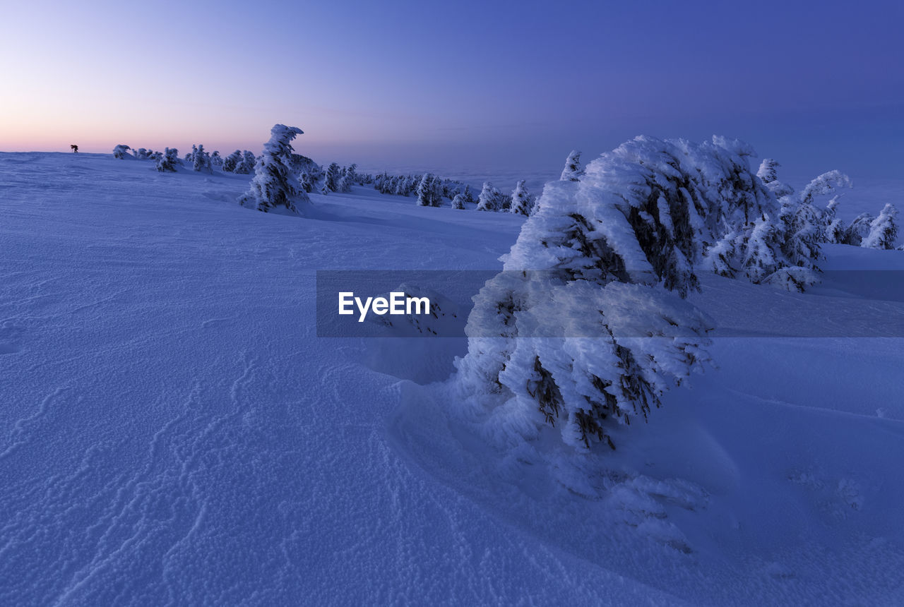 Snow covered landscape against sky