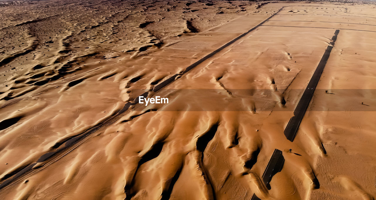 High angle view of sand dune on desert