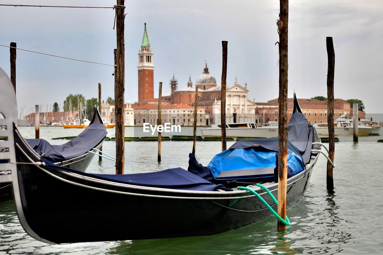 Gondolas moored on grand canal