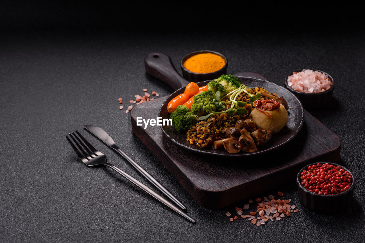 high angle view of food on table