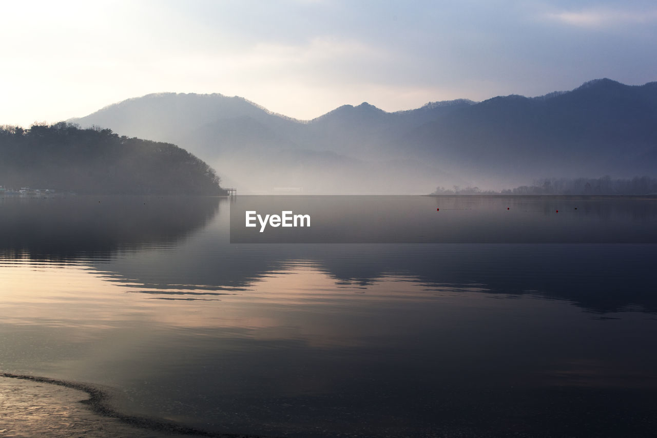 View of misty lake