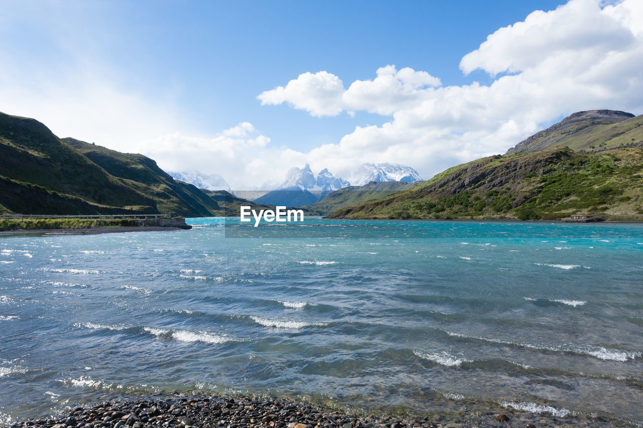 SCENIC VIEW OF SEA AND MOUNTAIN AGAINST SKY