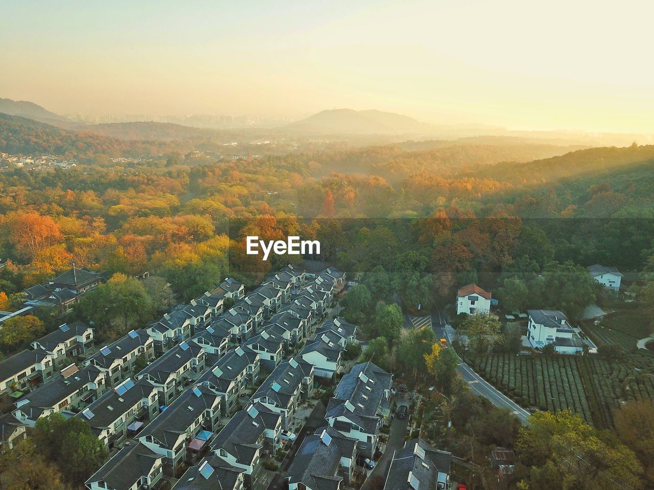 High angle view of townscape against sky