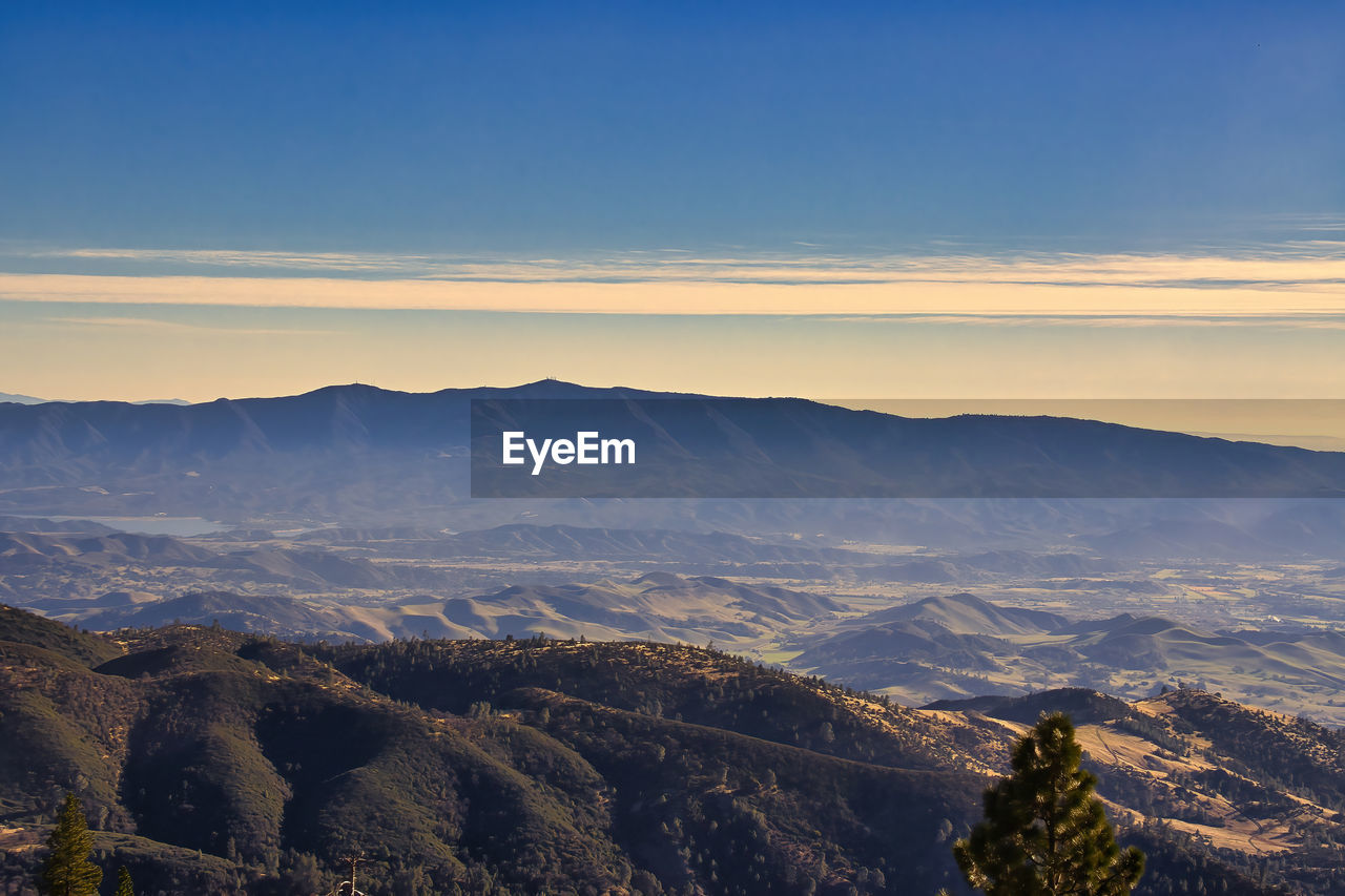 AERIAL VIEW OF LANDSCAPE AGAINST SKY DURING SUNSET