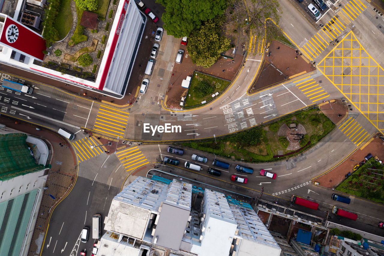 Aerial view of road in city